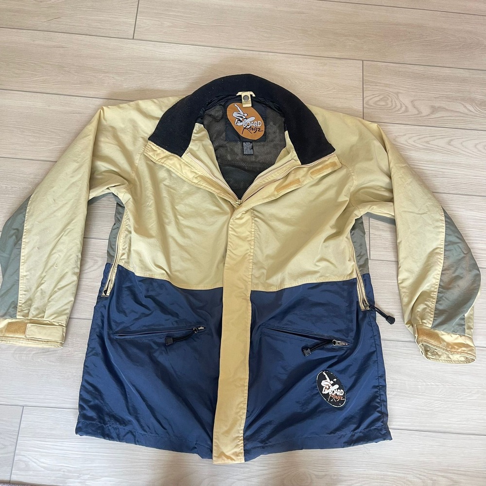 Board Ragz Mens‎ Color Block Windbreaker Jacket Size LTan Blue Patch